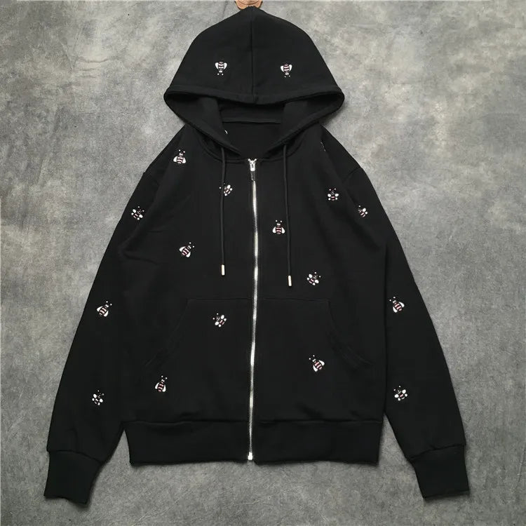 New Luxury Men Novelty Embroidery Bee Hoodies Hoody Hooded Sweatshirts