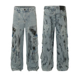 vintage multi pocket jeans mens harajuku cargo denim pants retro hip hop straight loose jean pants men clothing unique cargo style 1280