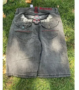 2024 new fashion comfortable versatile Gothic punk cross graphic print design casual denim short for men casual jorts shorts y2k