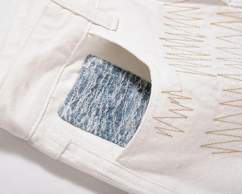 irregular sewing scratched patchwork denim jeans men casual straight biker zipper trousers streetwear hip hop jean pants joggers unique joggers style 3583