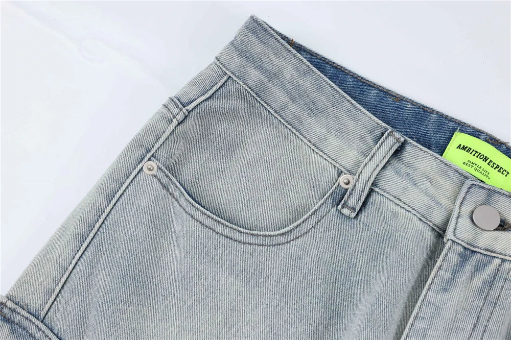 2024 multi pocket jeans vintage mens harajuku cargo denim pants retro hip hop straight loose jean pants unique cargo style 902