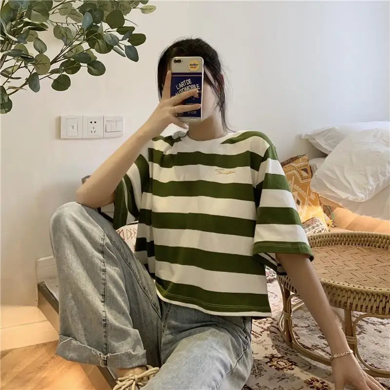 Anime Crying angel – Summer 2024 New Style Striped Salt Short Sleeved T Shirt For