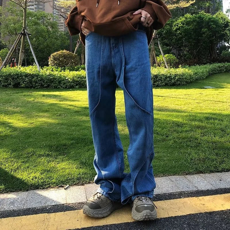 2023 cool design blue gothic baggy men jeans pants y2k clothes korean fashion women straight solid denim trousers pantalon homme unique jeans style 1168