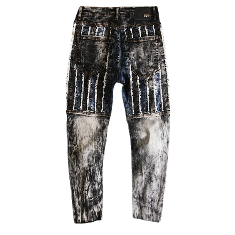 fashion distressed washed ripped destroied denim jean pants mens zipper skinny biker jeans hip hop streetwear slim pants joggers unique joggers style 1202