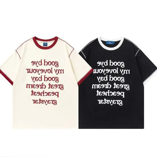 Vaporwave Broken heart – Korean Retro Versatile Contrasting Color Short Sleeved T Shi