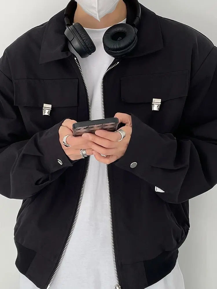 Season Fashionable Retro Airplane Jacket Men's Loose Street Y2K Niche Shoulder Pad Lapel Jacket