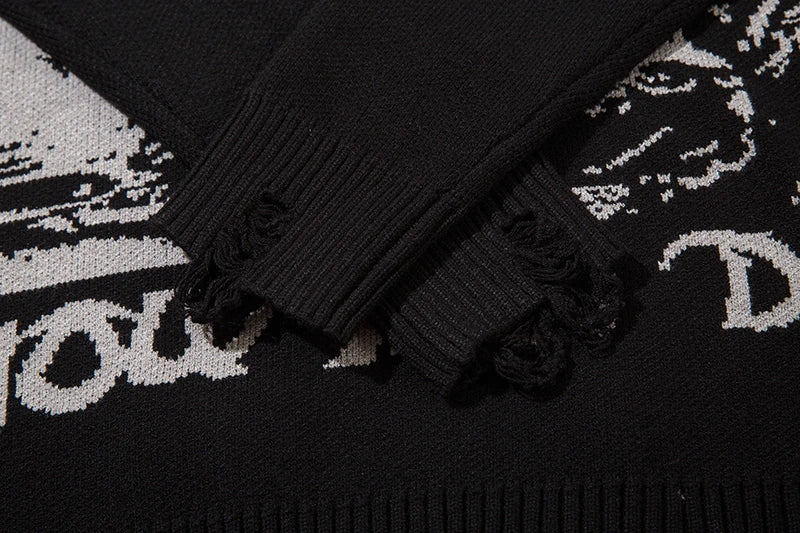 fashion hip hop knitted sweater men autumn winter o neck anime pattern pullover streetwear casual loose sweaters jumper knitwear trendy hip hop style outerwear, high quality cotton pullover, aesthetic street look hoodie