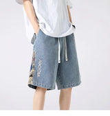 denim shorts mens trendy streetwear washed shorts side embroidery patchwork jeans shorts casual track pants unique jeans style 3281