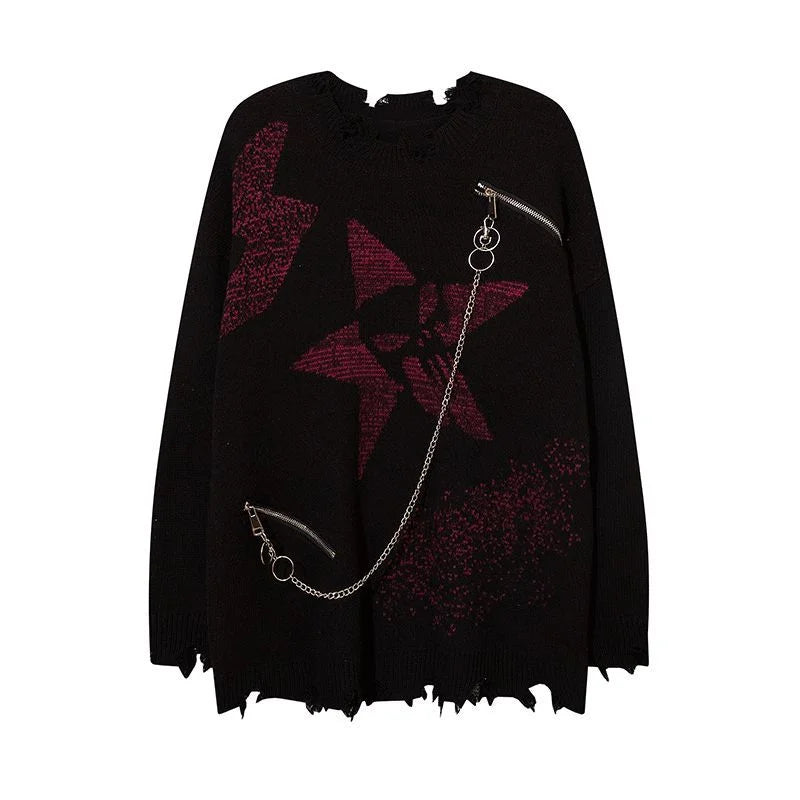 grunge knit sweater with heavyweight fabric, layered urban look for cold weather, street fashion menswear trend for seasonal 