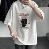 Harajuku Angelcore design – Funny Middle Finger Bear Graphic Short Sleeve Tee Shirts Men