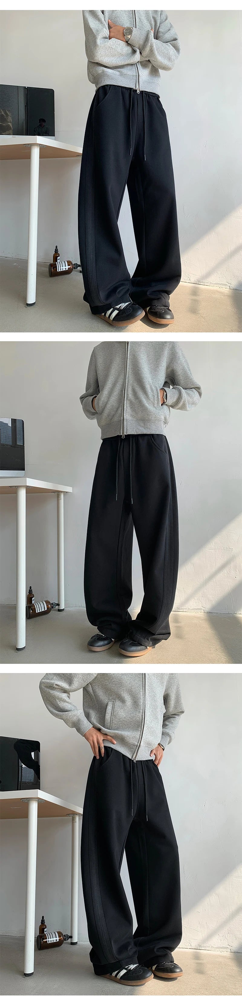 winter new mens tie dye fleece casual pants side striped wide leg straight sweatpants neutral high quality long baggy trousers unique joggers style 876