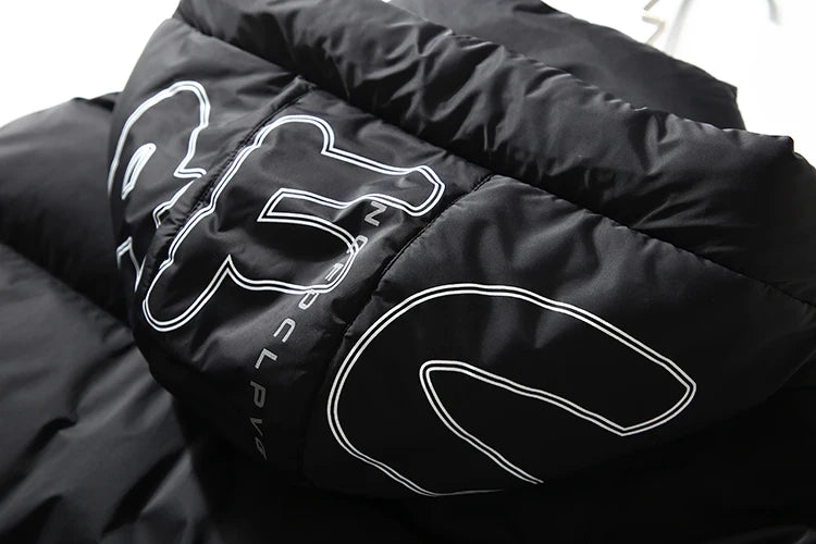 Men Hooded Down Jacket Winter Casual Letter Printed Parkas Streetwear Warm Black Zipper Jackets Harajuku Fashion Duck Down Coats