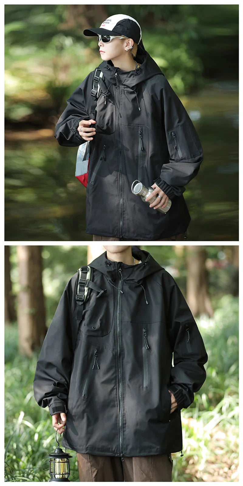 zip-up streetwear jacket, fall/winter fashion, men's streetwear fashion, trendy oversized fit, urban techwear design, modern 