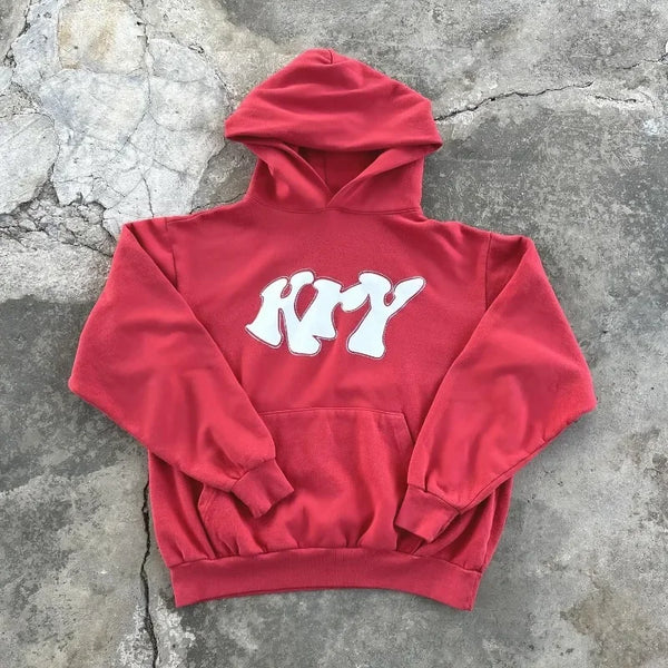 y2k goth trend letter print oversized pullover men's 2024 streetwear casual Harajuku loose versatile sweatshirt hoodie top