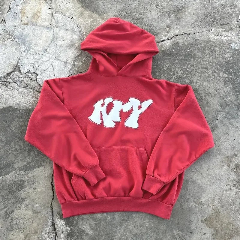 y2k goth trend letter print oversized pullover men's 2024 streetwear casual Harajuku loose versatile sweatshirt hoodie top