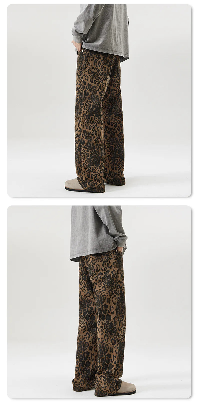 men leopard print denim loose casual plus size baggy jeans women streetwear hip hop straight y2k jeans pants trousers unique jeans style 1786