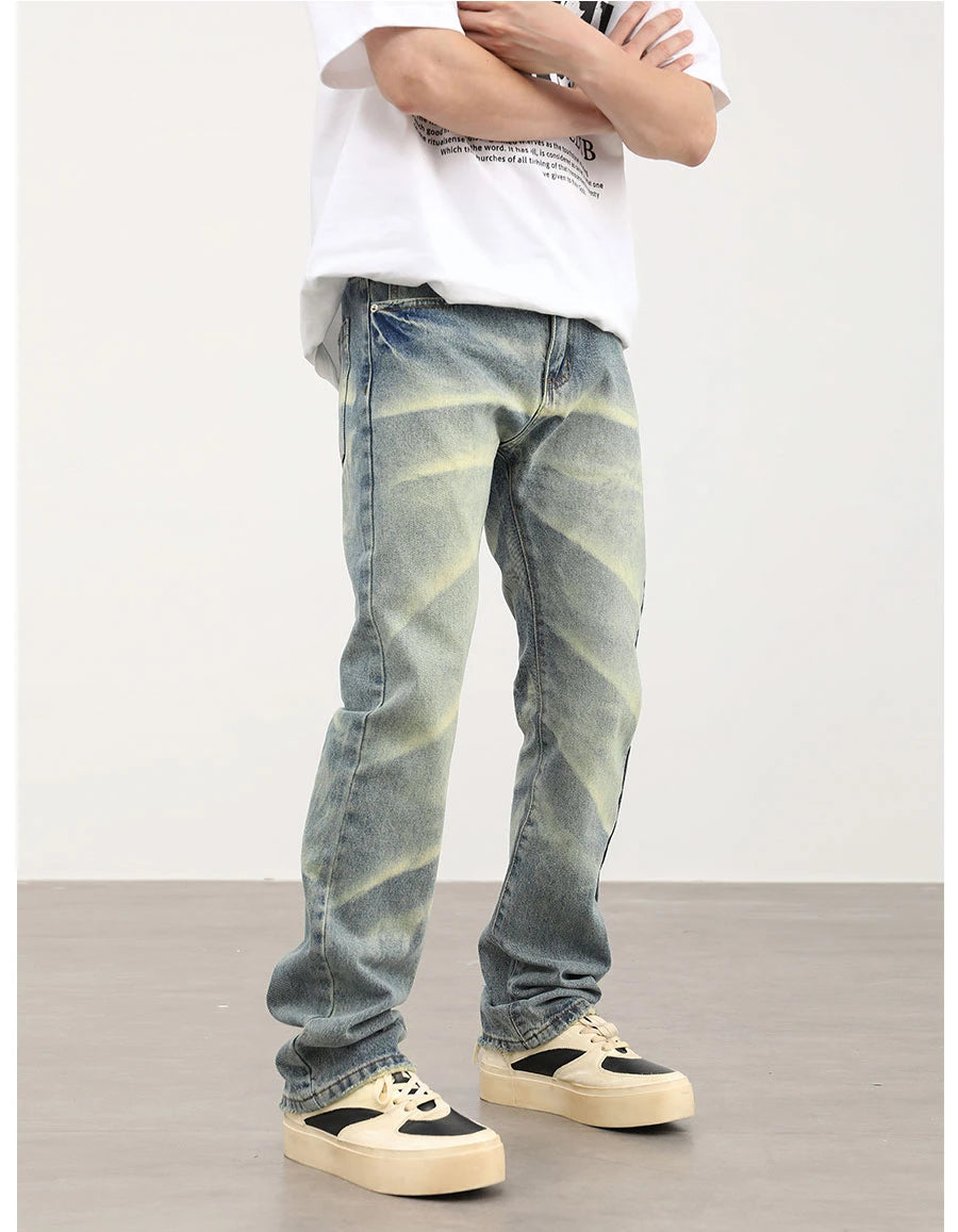 retro striped washed denim jeans flare pants unisex hip hop fashion streetwear harajuku loose straight y2k mens jeans joggers unique joggers style 4388