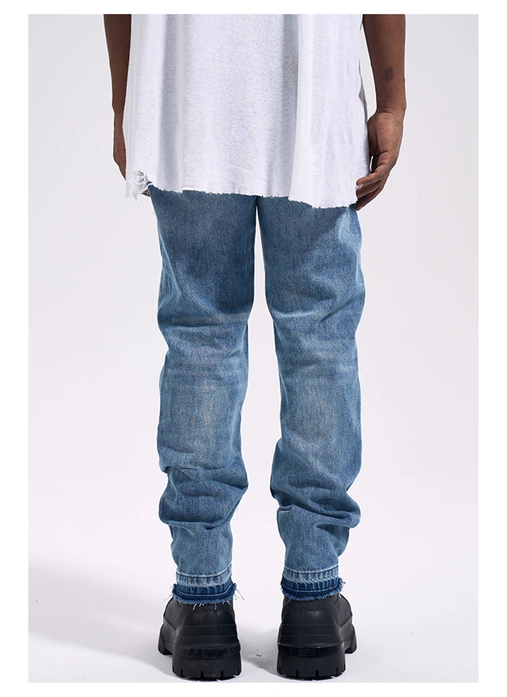 Frog drift Fashion Streetwear High Street REMAKE y2k Straight Stickers Blue Denim Jeans Trousers for men homme