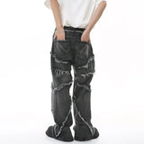 2023 european and american mens jeans new products personality trend hip hop fringed loose wide leg denim trousers unique jeans style 705