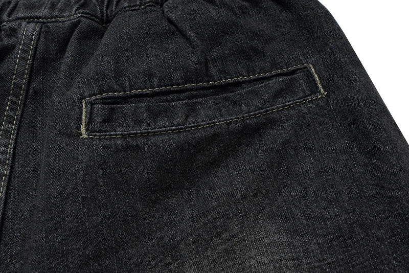 ro style ribbons streetwear multi pockets cargo short for men elastic waist wide leg baggy jeans knee length pants loose overall unique cargo style 4492