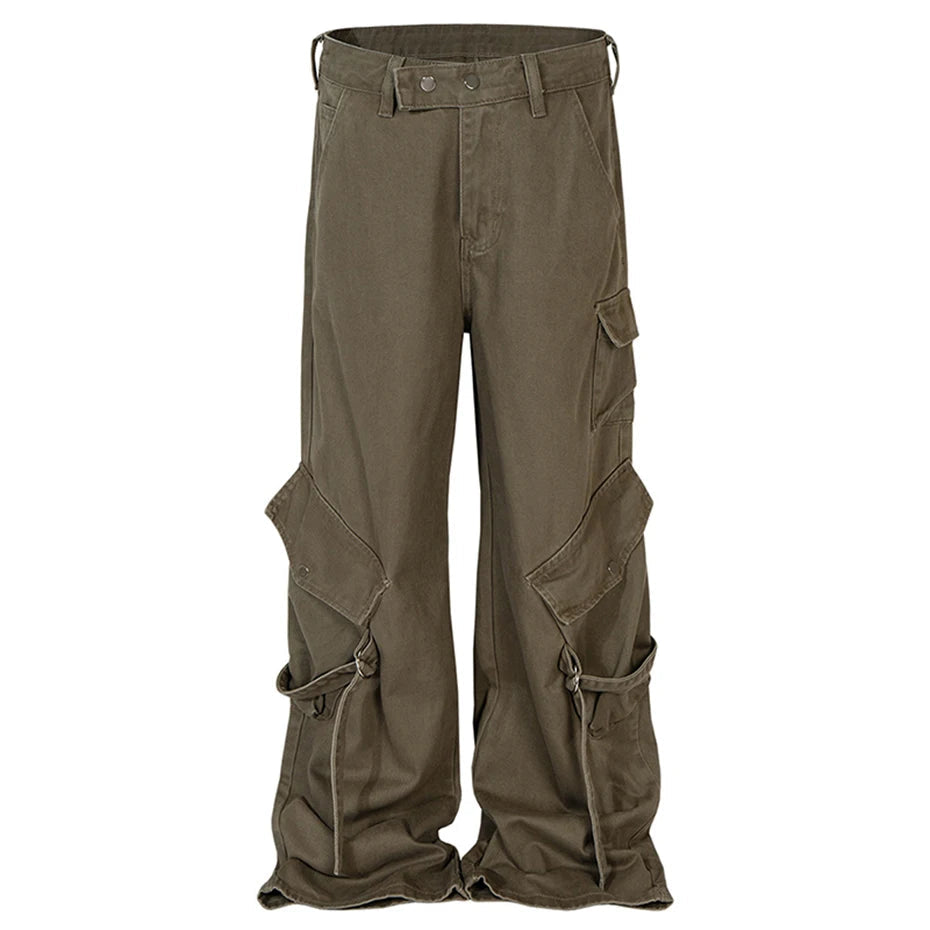 mens baggy jeans ribbon pockets loose cargo pants luxury designer man denim pants jeans trousers combat utility trousers