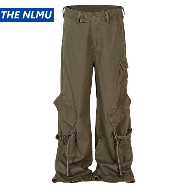 mens baggy jeans ribbon pockets loose cargo pants luxury designer man denim pants jeans trousers combat utility trousers