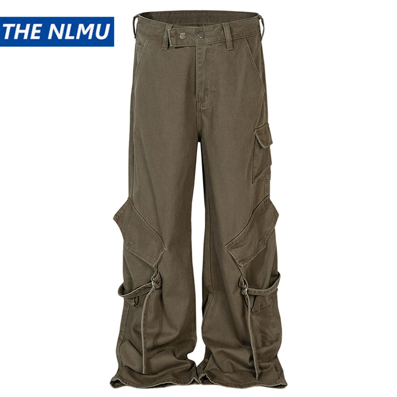 mens baggy jeans ribbon pockets loose cargo pants luxury designer man denim pants jeans trousers combat utility trousers