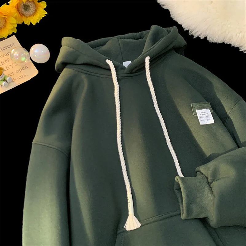 New in Solid Color Hooded Sweatshirts For Men And Women Y2K Streetwear Appliques Hoodies Autumn Oversize Fleece Pullover