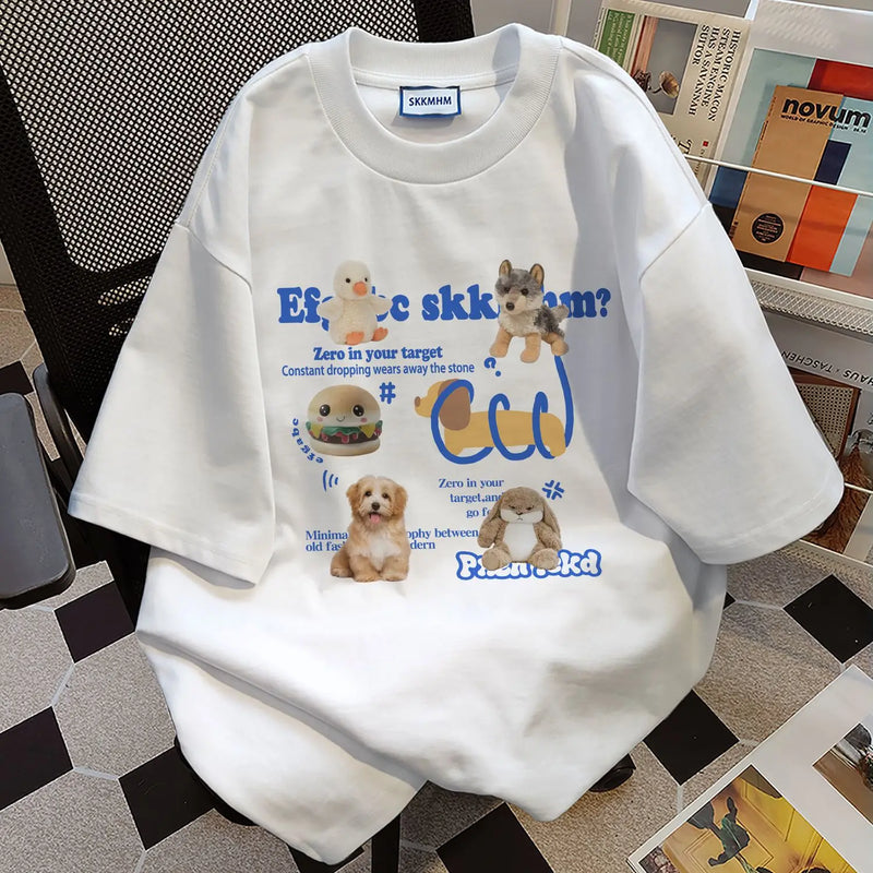 Y2k Anime panel – Summer Street Men And Women Trendy Personality Dog Print Rou