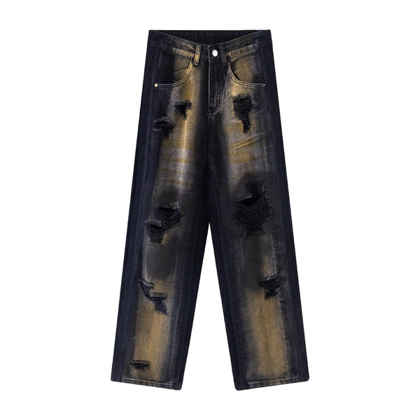 2024 hip hop ripped jeans y2k american style destroyed hole baggy denim pants wash vintage retro jean hipster stacked flare jeans