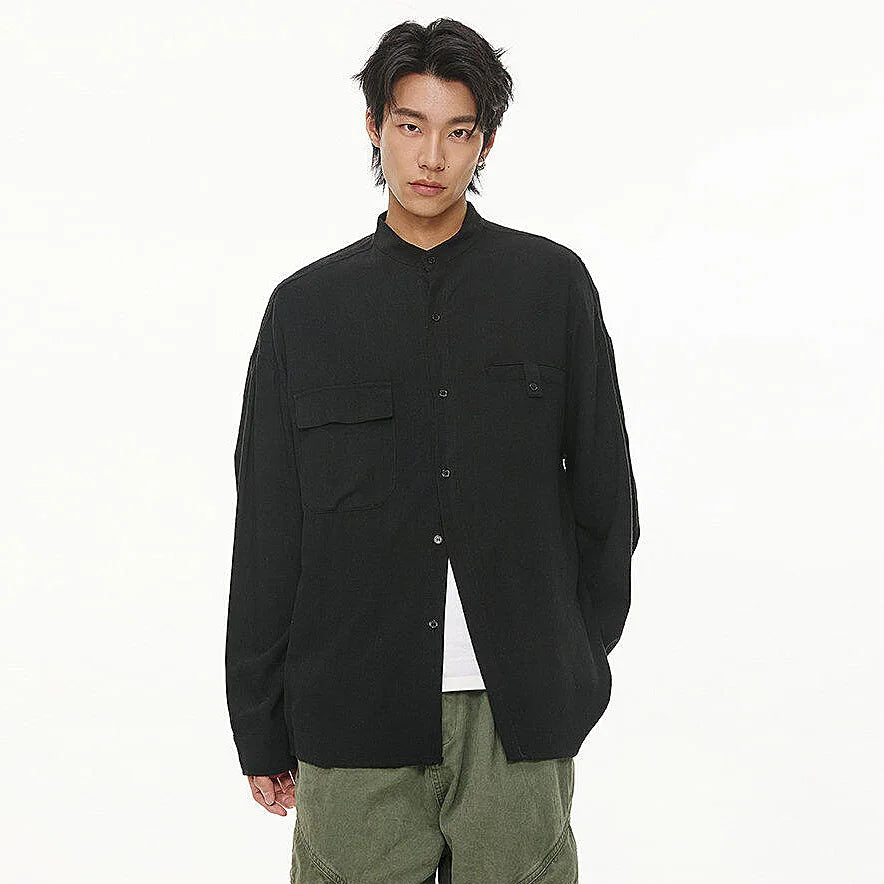 Men Loose Casual Streetwear Fashion Stand Collar Long Sleeve Black White Oversize Shirt Couple Plus Size Shirts Blouses