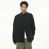 Men Loose Casual Streetwear Fashion Stand Collar Long Sleeve Black White Oversize Shirt Couple Plus Size Shirts Blouses