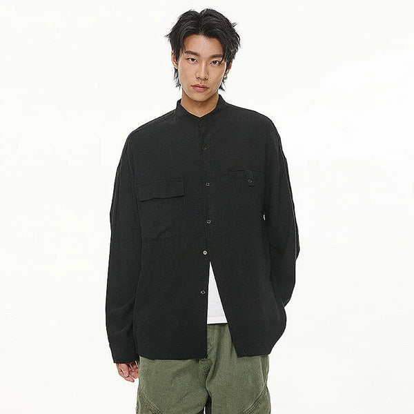 Men Loose Casual Streetwear Fashion Stand Collar Long Sleeve Black White Oversize Shirt Couple Plus Size Shirts Blouses