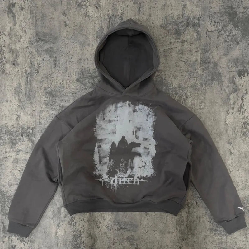 European And American New Dark Style Printed Oversized Hoodie Men Y2K