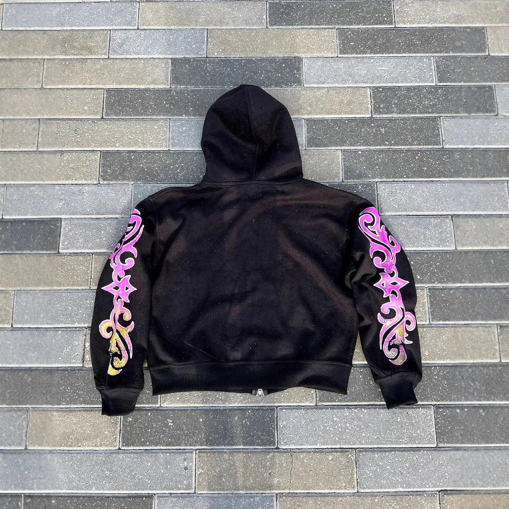 Y2k Long Sleeved Hoodie Sweatshirt Oversized Streetwear Fall Winter Rooted Vintage Punk Cartoon Printed Pattern