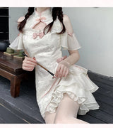 Vintage Chinese Style Cheongsam High Split Mini Dress 2024 Tie Dye Gothic Women Aesthetic Bandage Dresses Y2k Sexy Bodycon Robe