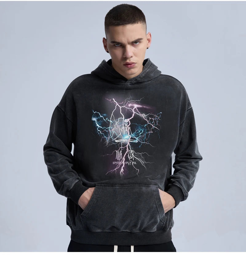 rainbowtouches washed hoodie 2022 men fashion autumn hip hop fashion high street skull graphic print unisex essential hoodie high quality cotton pullover, oversized graphic print design, urban wear with bold artwork