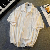 Mens Hollow Lace Elegant Short Sleeve Lazy Style Casual Breathable Personality Hollow Design Thin Shirt Unisex 2024 Summer New
