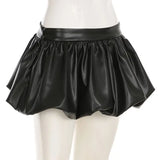IAMHOTTY European and American Puff Flower Bud Leather Skirt Fashion Solid Color Versatile Leather Short Skirt  y2k skirt