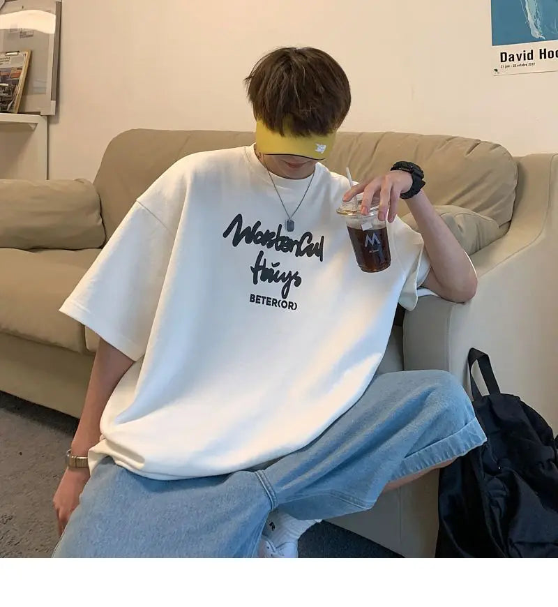 Korean style new Hong Kong style trendy letter printed short-sleeved trend loose and versatile casual couple half-sleeved top