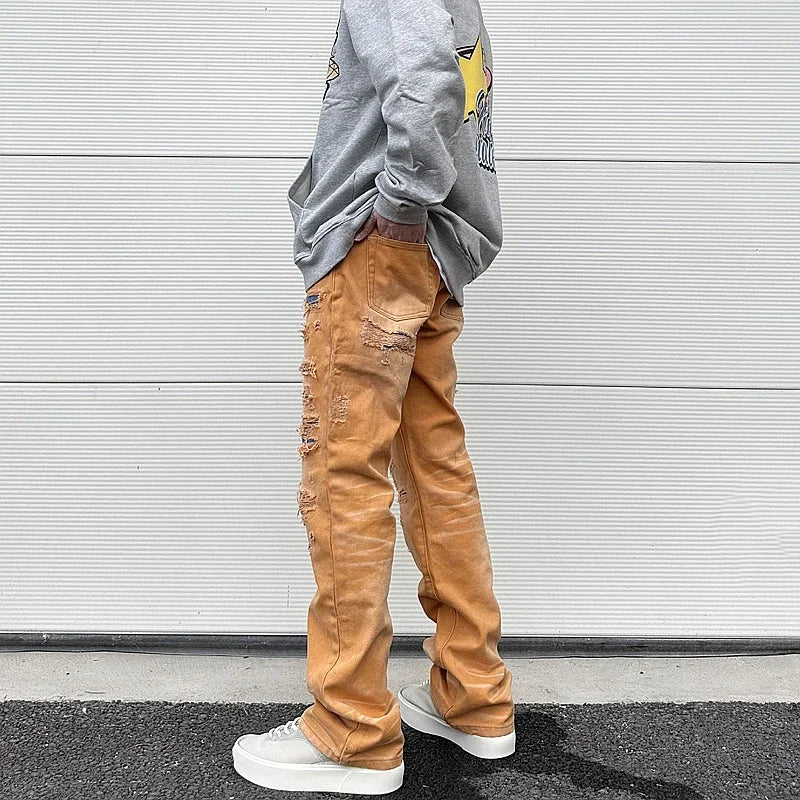 american high street washed torn jean mens y2k baggy ripped jeans cat whisker patch straight tube casual pants jeans hip hop vintage washed jeans