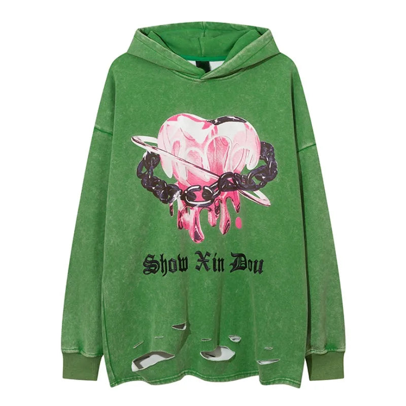 anime chrome print featuring fashion harajuku printed hoodies hip hop retro washed bottom ripped sweatshirt streetwear mens hooded warm fleece loose hoodies