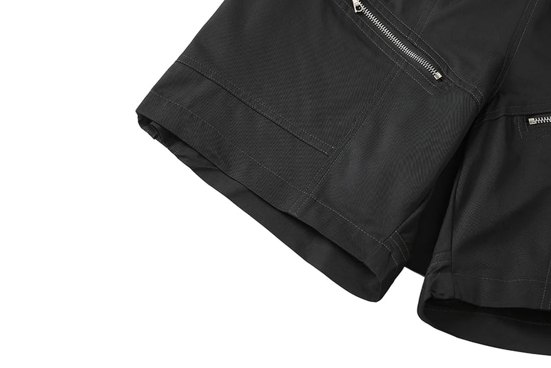 high street zipper pockets vibe style baggy drawstring summer shorts for men straight loose casual knee length pants oversized unique shorts style 4634
