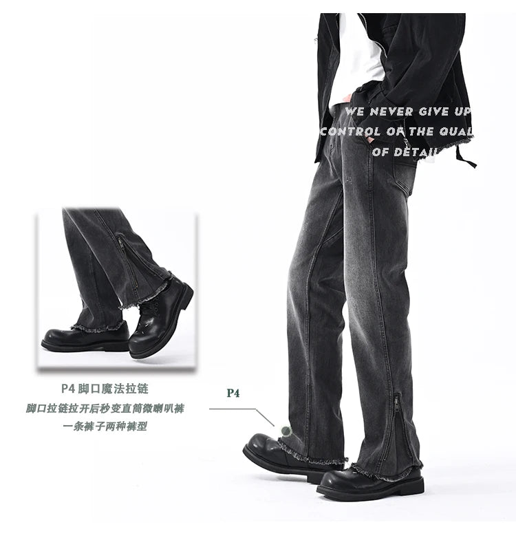 men streetwear hem zipper plus size distressed retro fashion loose casual denim pants jeans cityboy jeans trousers 28 40 unique jeans style 2731