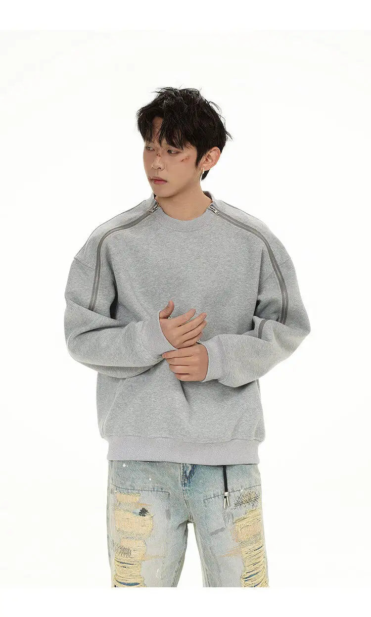 Zipper Pullover Sweatshirt Men Women Streetwear Fashion Loose Casual B
