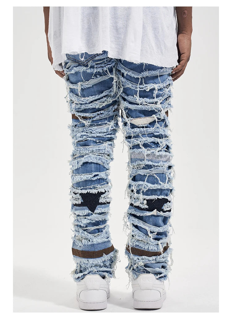 destroied ripped denim jean pants men distressed washed patchwork biker jeans fashion moustache high street slim pants joggers unique joggers style 4037