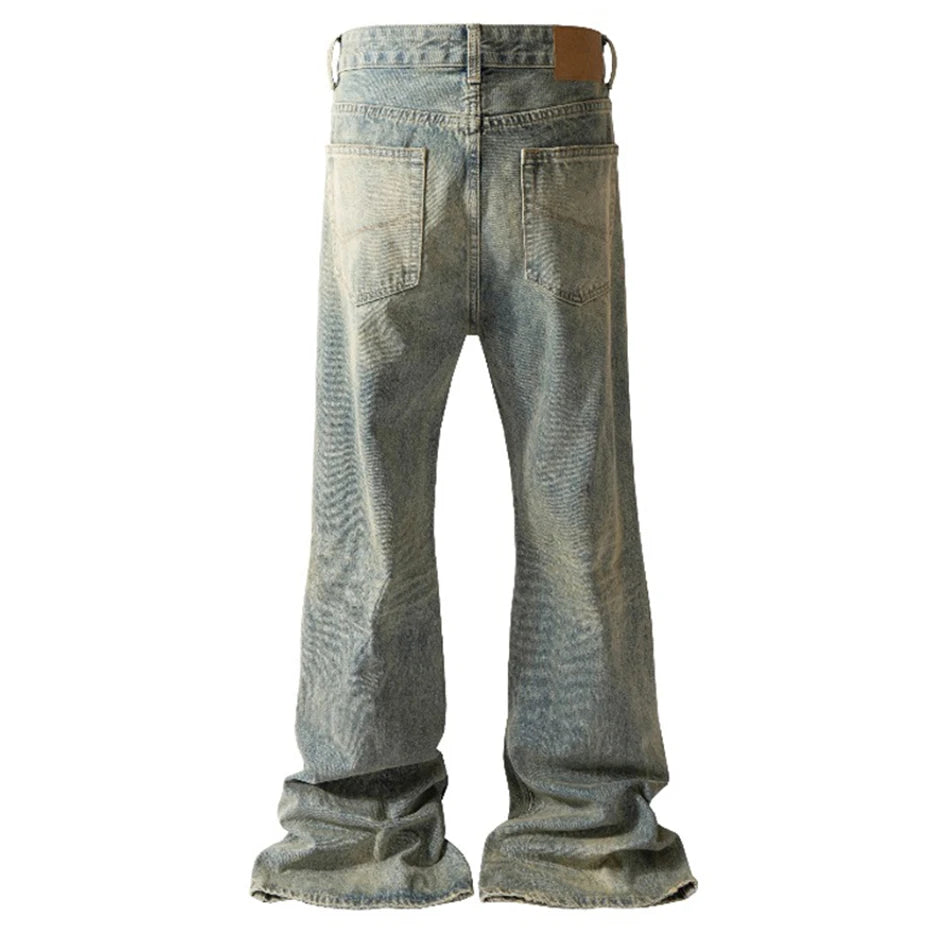 mens vintage ripped jeans distressed hole blue flared jeans trousers luxury designer male denim pants unique jeans style 1626