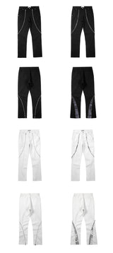 high street black white straight zipper becomes slightly flared denim jeans harajuku casual hip hop cashew flower jeans for men unique jeans style 4424