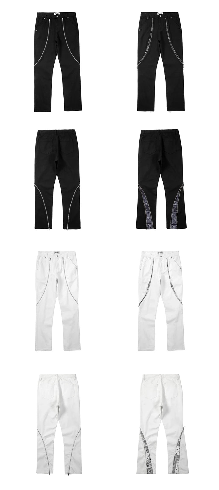 high street black white straight zipper becomes slightly flared denim jeans harajuku casual hip hop cashew flower jeans for men unique jeans style 4424