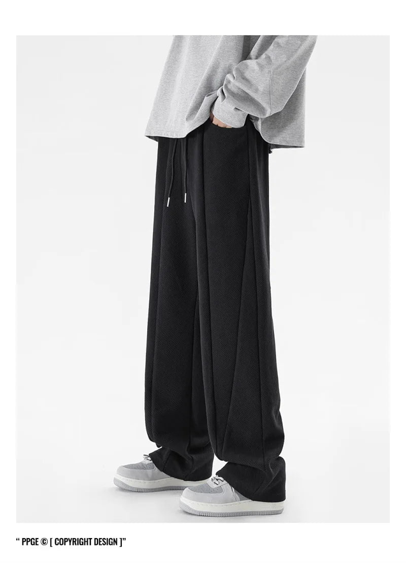 winter mens gray thickened straight leg sweatpants 2025 high street baggy drape pants korean fashion y2k casual trousers unique joggers style 149
